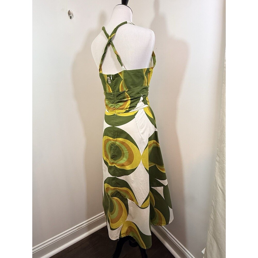 TOTEM Dress 4 Chartreuse Swirl 100% Cotton Fit N Flare VTG Inspired Summer Night - Picture 4 of 13